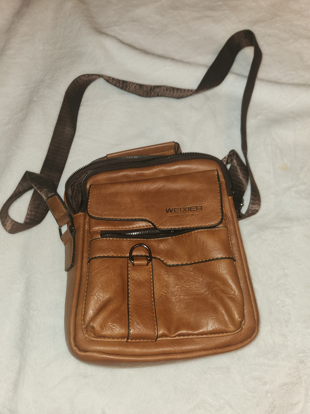 WEIXIER Tan Leather Crossbody Bag for Women